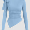 Powder Blue One Shoulder Bow Detail Full Sleeve Top