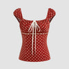 Square Neck Polka Dot Knotted Short Sleeve Top in Red