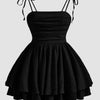 Tie Shoulder Layered Ruched Cami Dress In Black Curve & Plus