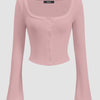 Square Neck Front Button Full Sleeve Top in Dusty Pink