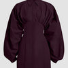 Balloon Sleeve Collared Button-Down Shirt Dress in Purple