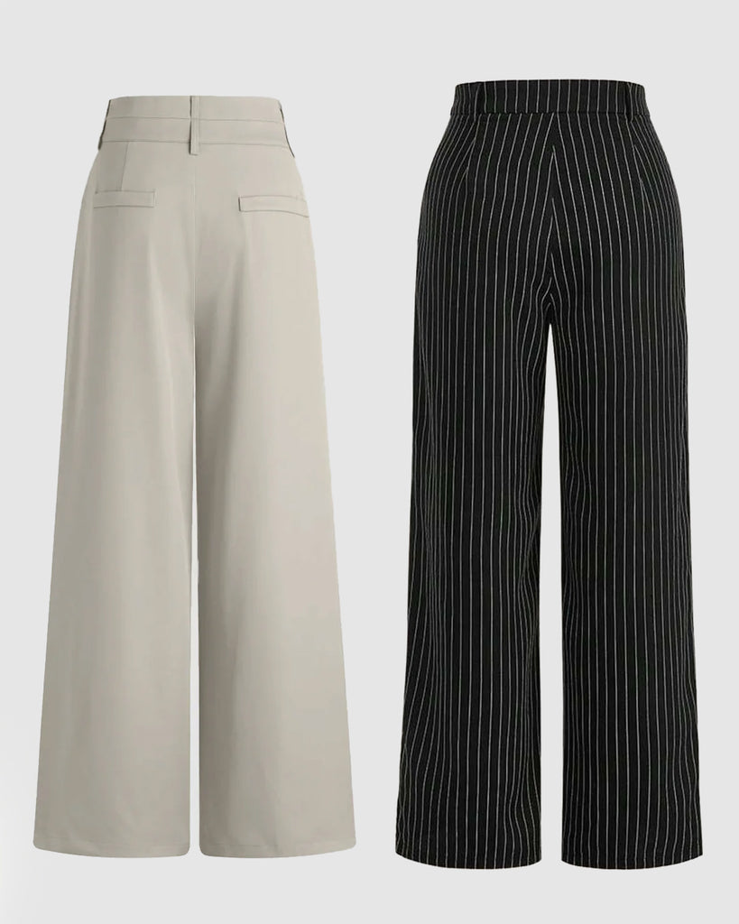 High Waist Pleated Wide Leg Pants In Offwhite & Trendy Korean Style Pinstripe Black Trousers