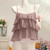 Pleated Layered Ruffle Suspender Top