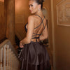 Strappy Backless Satin Mini Dress in coffee