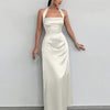 Halter Neck Ruched Backless Long Dress in Off White