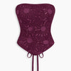 Strapless Floral Sequin Embellished Corset Top in Wine Maroon