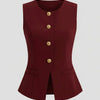 French Style Metal Button Sleeveless Thin Waistcoat in Maroon