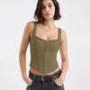 Structured Lace Trim Corset Top In Olive Green