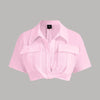 Pleated Button-Up Crop Top in Pink