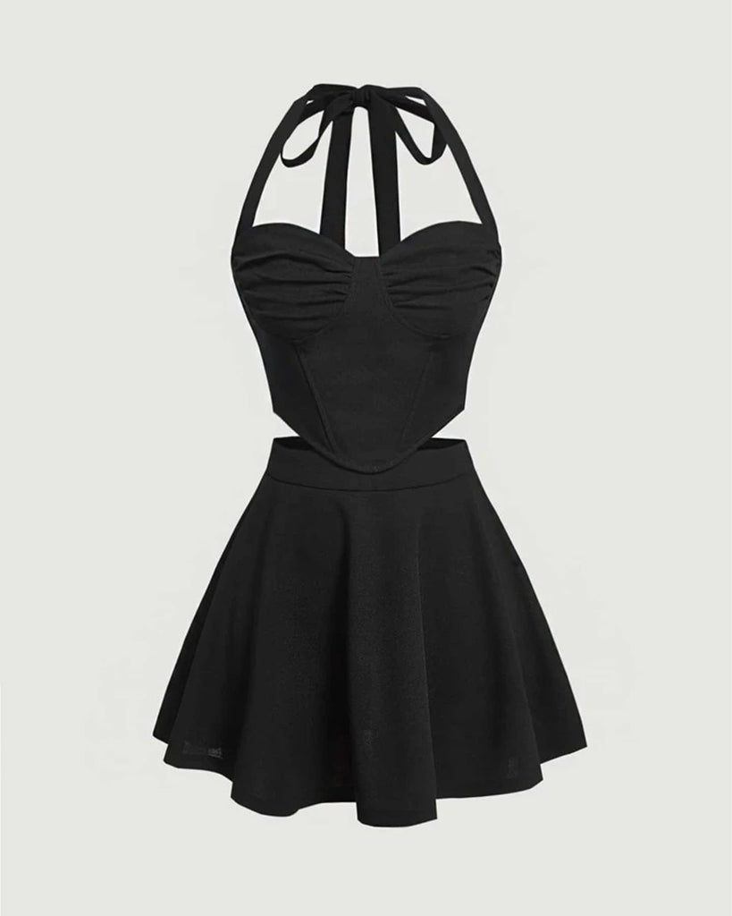 Ruched Halter Top and Skirts in black