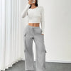 Melange Women's Cargo Trousers With Side Pockets and Drawstring Waist