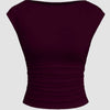 Boat Neck Ruched Stretch Top in Maroon