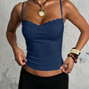 Lace Trim Patchwork Spaghetti Top in Blue