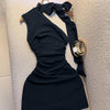 Asymmetrical One Shoulder Strap Bodycon Mini Dress in Navy Blue
