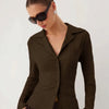 Collar Bell Sleeve Button Shirt in Coffee