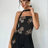 Black Floral Print Halter Tie Tube Top