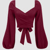 Sweetheart Neck Balloon Sleeve Back Tie Crop Top in Raspberry