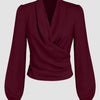Maroon Draped V-Neck Full Sleeve Top