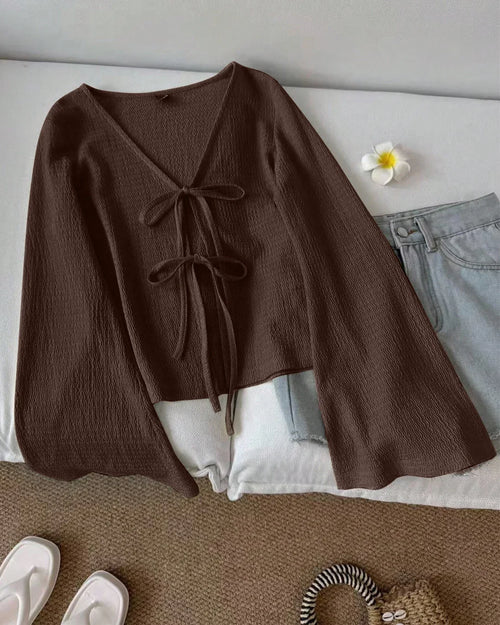 Coco Tie Front Full Sleeve Flared Hem Top