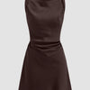 Sleeveless Draped Mini Flared Dress in Coffee