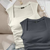 Sleeveless Square Neck Fitted Top in Dark Grey and Milky White