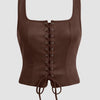 Brown Sleeveless Corset Tank Top