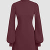 High Neck Ruffle Puff Sleeve Mini Dress in Maroon