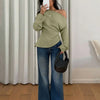 Off-Shoulder Solid Color Asymmetrical Neck Top in Herbal