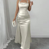 Satin Side-Slit Maxi Dress in Off White