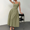 Herbal Square Neck Sleeveless A-Line Midi Dress