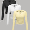 Set Of 3 - V-Collar Long-Sleeved Tops in Black, White & Vanilla