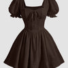 Square Neck Puff Sleeve A-Line Mini Dress in Chocolate Fondue