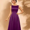 Sleeveless Round Neck Flared Midi Dress in Wine