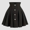 A-Line Fit Flared Hem Cinched Waist Pleated Skirt in Black Front View For Women | Littlebox India
