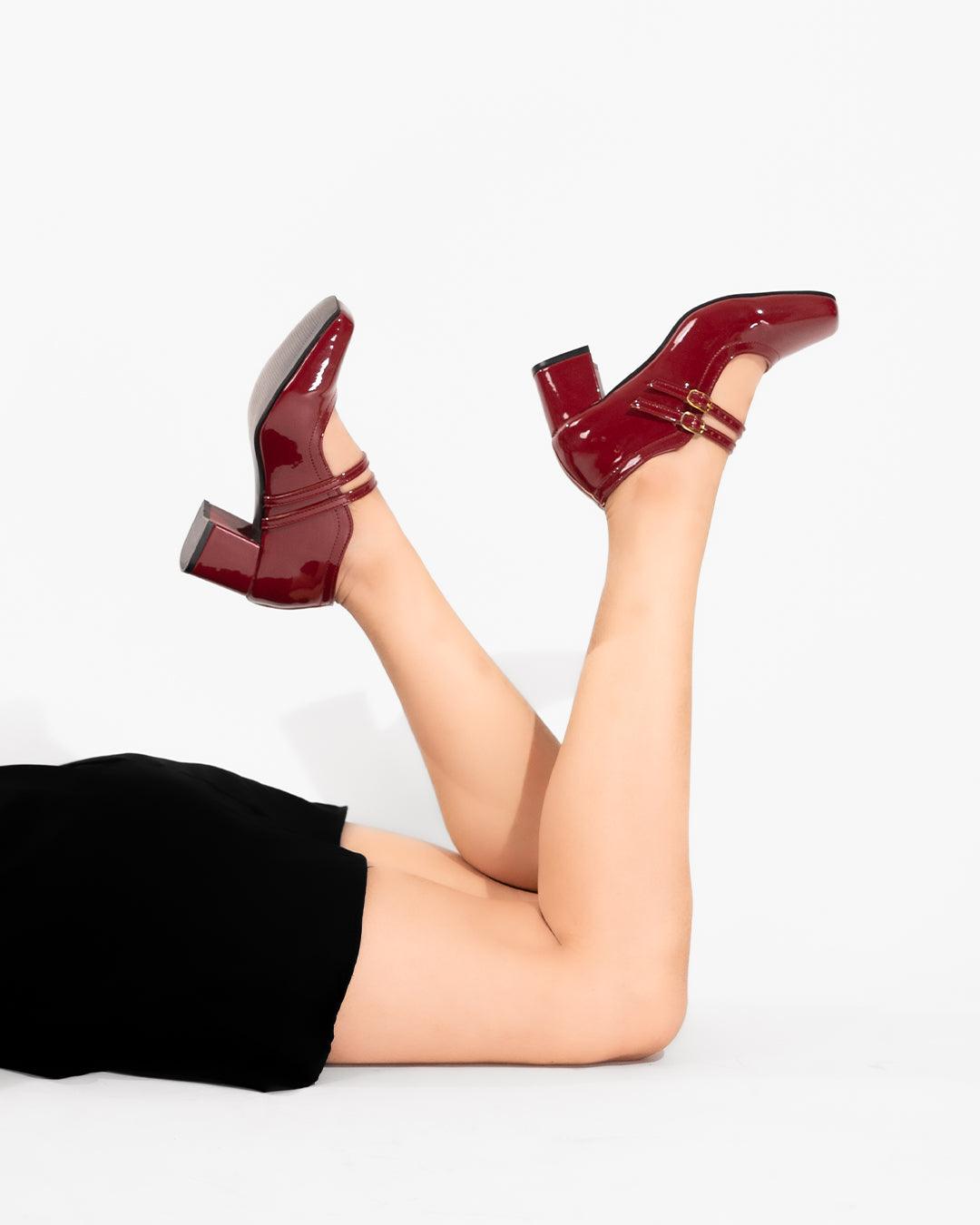 Mary Jane Pumps Two Strap Square Toe Chunky Block Heel Shoes