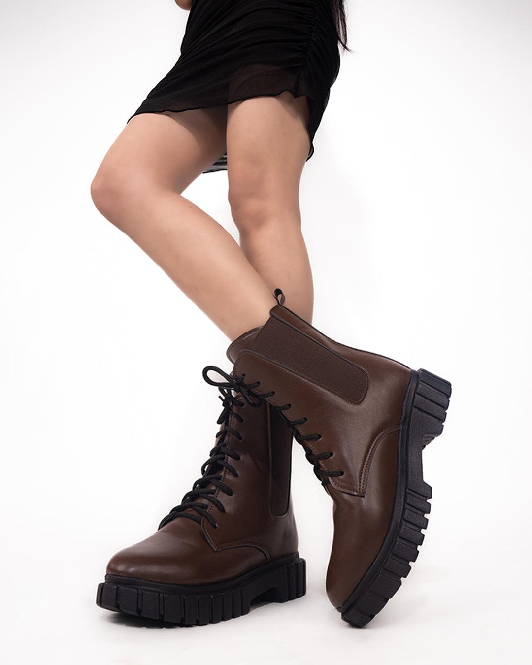 Mid Calf Lace Up Motorcycle Combat Shoes