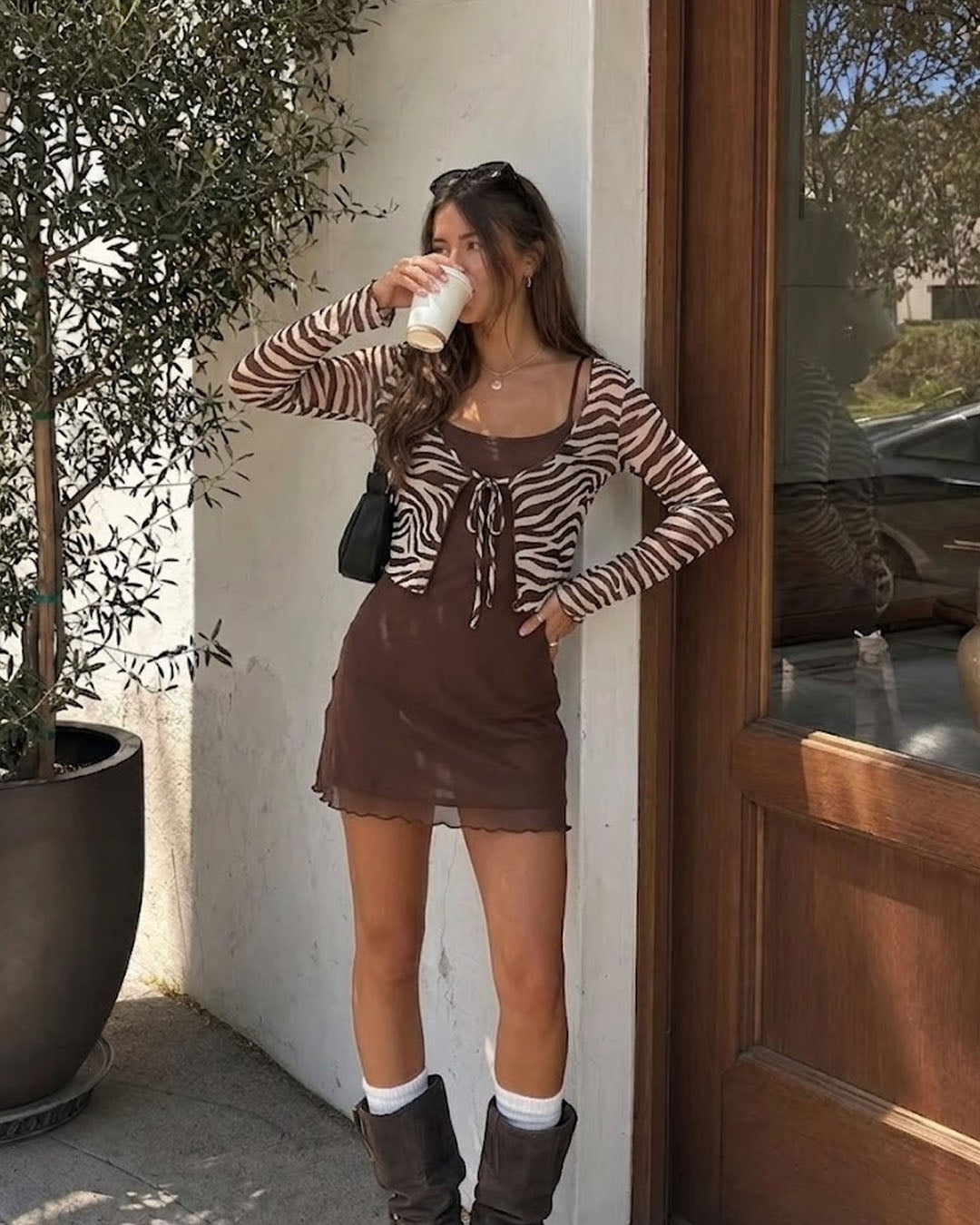 brown shrug for dresses Animal Print Tie Front with Cami Mini Dress Co-Ord in Cocoa Brown- Littlebox India Print-Solid or Embellishment:ALLOVER EMBELLISHMENT Taylor Swift Fearless Black Chest Girth Size:2XLarge