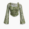 Asymmetric 2 in 1 Sheer Mesh Floral Top Curve & Plus in Olive Green Front View for Women | Littlebox India