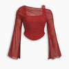 Asymmetric 2 in 1 Sheer Mesh Knit Top Curve & Plus in Dark Red Front View for Women | Littlebox India