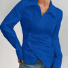 Asymmetric Hem Fitted Surf Blue Shirt Top Front View For Women | Littlebox India