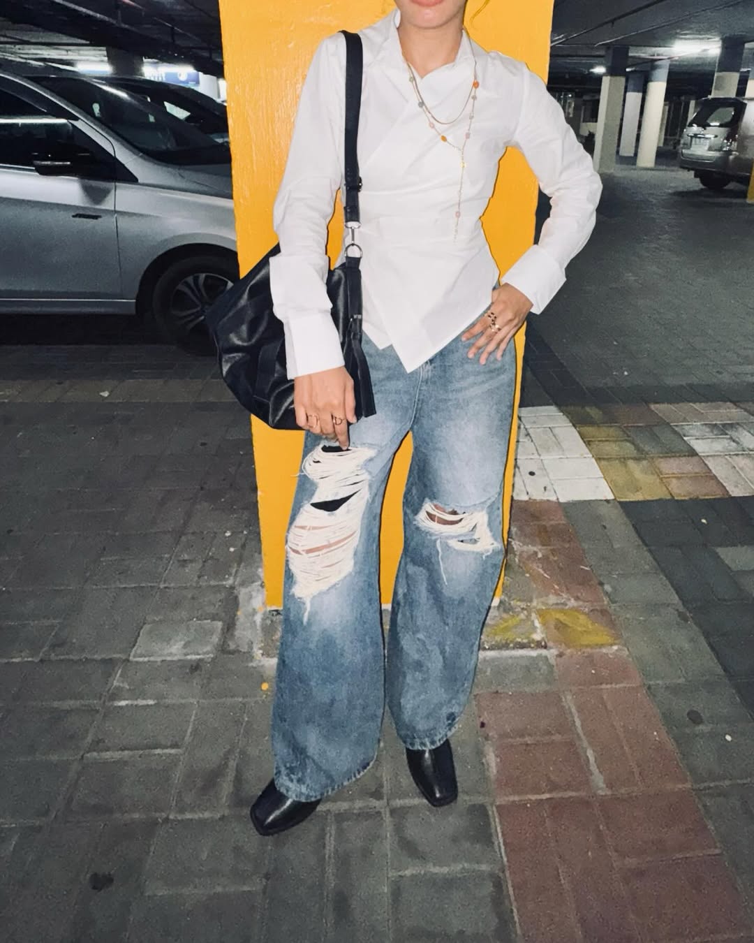 Customer photo 1 of Asymmetric Hem Fitted White Shirt Top
