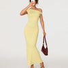 Vanilla bodycon mermaid gown featuring an asymmetric one-shoulder design for a sleek, sculpted silhouette.