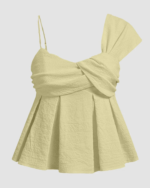 Asymmetric One Shoulder Ruffle Peplum Top in Yellow Front View For Women | Littlebox India