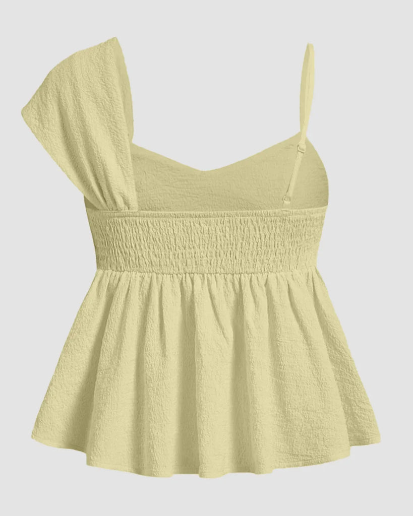 Asymmetric One Shoulder Ruffle Peplum Top in Yellow - Littlebox India