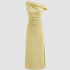 Asymmetrical Draped Midi Dress with Slit In Vanilla Front View for Women | Littlebox India