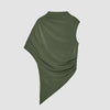 Asymmetrical Green Ruched Sleeve Draped Top with High Mock Neck Front View For Women | Littlebox India