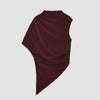 Asymmetrical Maroon Ruched Sleeve Draped Top With High Mock Neck Front View For Women | Littlebox India