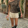 Asymmetrical Neck Leopard Pattern Ruched Knotted Top in Tan Brown On Model for Women | Littlebox India