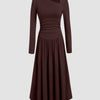 Asymmetrical Neck Long Sleeve Ruched Maxi Dress in Chocolate Fondae Front View for Women | Littlebox India