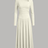 Asymmetrical Neck Long Sleeve Ruched Maxi Dress in Milky White Front View for Women | Littlebox India